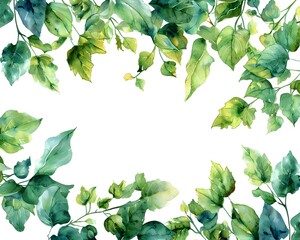 Wall Mural - Elegant Nature Themed Frame with Lush Leaves and Vines on a Clean White Background