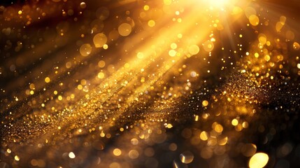 Wall Mural - a photo of gold dust particles dancing in a beam of sunlight, creating a magical and mystical atmosp
