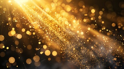 Wall Mural - a photo of gold dust particles dancing in a beam of sunlight, creating a magical and mystical atmosp