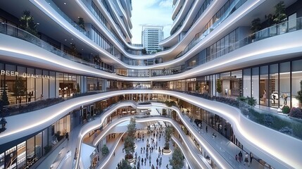 Poster - Unique luxury multi level long linear retail and commercial on top. Generative AI.