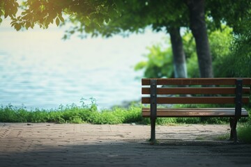 Canvas Print - Aged Bench wooden background. Empty city. Generate Ai