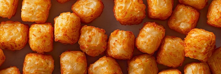 Wall Mural - A tater tots close up, food design, dynamic, dramatic compositions, with copy space.