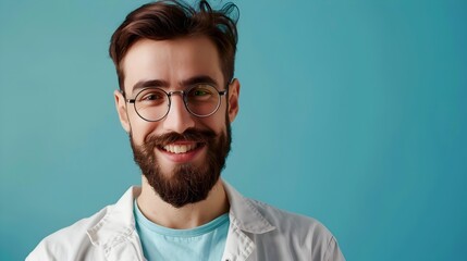 Poster - Successful Young Male Engineer Smiling Confidently on Color Background