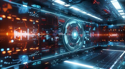 Fototapete - Generate a data big screen, with a technological style and a sense of design, containing elements related to big data. Generative AI.