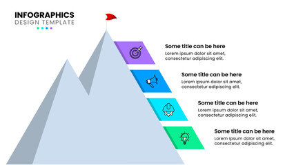 Sticker - Infographic template. A mountain with 4 steps to success