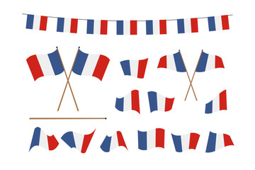 France flag icon set isolated on a white background. Vector illustration.