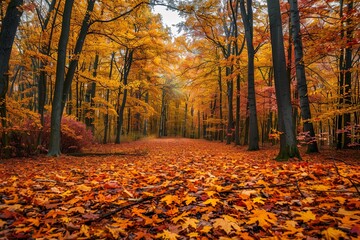 Wall Mural - Autumn Forest with Colorful Leaves