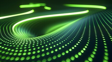 Wall Mural - vibrant neon green spiral patterns on dark background for innovative product presentations
