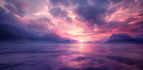 Natural atmospheric seascape with purple sunset.