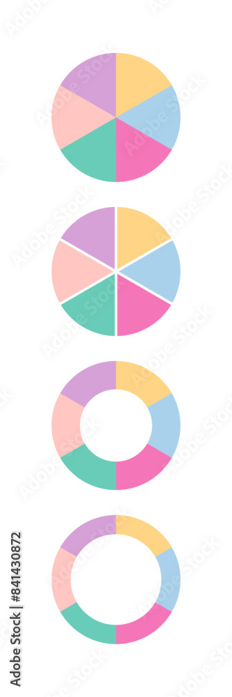 Colored circle and ring graph with six segments template. Pie diagram ...