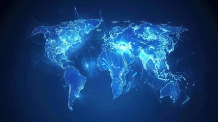 Wall Mural - Digital hologram blue world map technology abstract background