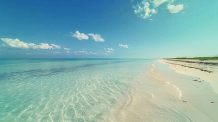 Wall Mural - View of the morning beach of the island Cayo Largo, Cuba. Copy space for text