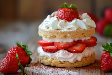 Canvas Print - Sweet Biscuit cake strawberry cook. Snack sweet. Generate Ai