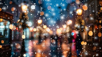 This is a beautiful blurred street of a festive night or evening city decorated with Christmas lights. It is an abstract background defocused around Christmas.