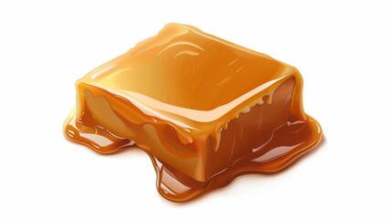 Poster - Sweet melted caramel square on white background. High-quality stock photo for candy and dessert topics. AI