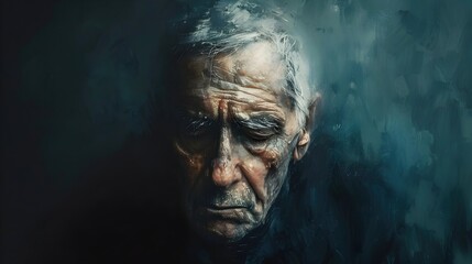 Poster - Elderly Man Succumbing to Terminal Illness,Pained Expression and Moody Cinematic Impressionistic Render