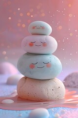 Poster - Endearing Pastel Clay Totem Sculpture with Soothing Features on Serene Gradient Background