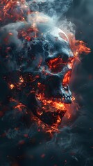 Poster - Fiery Skeletal Skull Consumed by Dramatic Black,White,and Red Flames in Moody Cinematic Environment