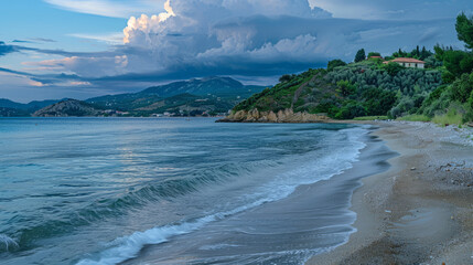 Wall Mural - Beautiful evening beach view in Corfu with serene waves