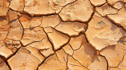 Cracked clay surface in the Sahara desert on a sunny day