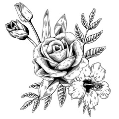 Poster - Black and white flower bouquet sticker design element