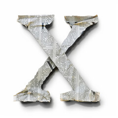 Wall Mural - Letter X from crumpled newspaper on a clean white background. Fashion scrapbook lettering concept. Generative AI