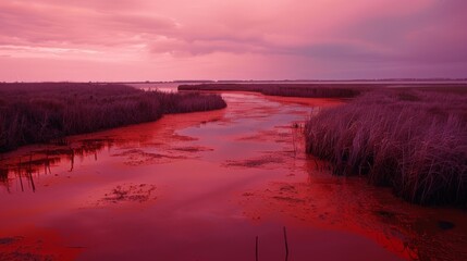 Wall Mural - the eerie red hue of the tide creates an apocalyptic scene a warning of the consequences of environm