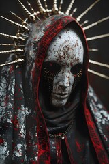 Wall Mural - Unnerving Gothic Cult Portrait with Satanic Insignia and Ominous Details in Cinematic 3D Render