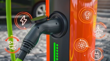 Wall Mural - An electric vehicle charging port with EV digital icons