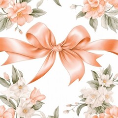 ribbon background vintage illustration watercolor style pattern, soft colors, white background, thin satin ribbons