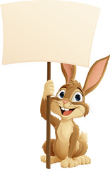 Poster - The Easter bunny or other fun rabbit cartoon character holding a sign illustration