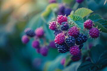 Canvas Print - Sun-loving Garden blackberry. Plant nutrition ripe. Generate Ai