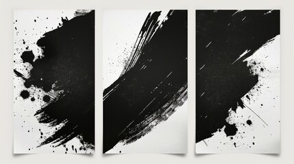 Wall Mural - Black watercolor grunge stains and lines set, abstract banners