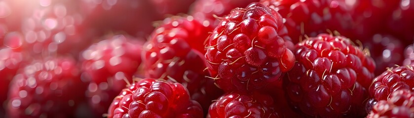 Wall Mural - Close up of Vibrant Red Raspberry Cluster Highlighting Intricate Texture and Lush Appearance