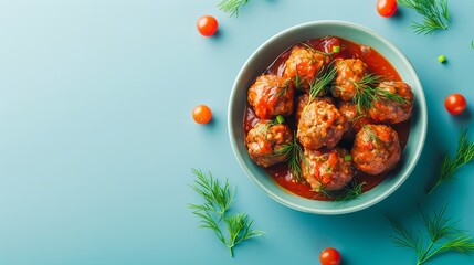Bowl of tasty meat balls with tomato sauce
