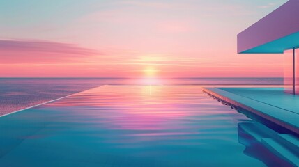 Wall Mural - A swimming pool at twilight, the water reflecting the colors of the setting sun, invites a peaceful evening swim.