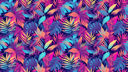 Seamless texture of tropical leaves in colorful colors