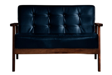 Wall Mural - Sofa png mockup in black leather fabric on transparent background