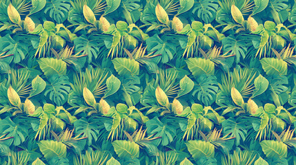 Wall Mural - Seamless texture of tropical leaves in colorful colors