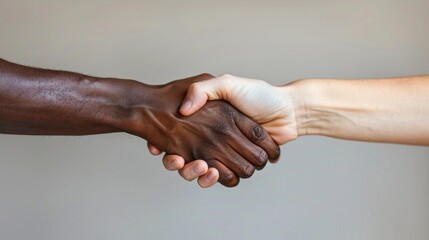 Two hands shaking hands, one white and one black