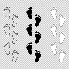 Wall Mural - Human step footprints vector isolated set on white background. Children's and adults footprints of barefoot person. Human feet. silhouette baby love footprint illustration design eps10