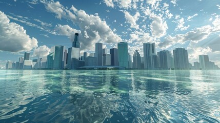 Wall Mural - a virtual reality simulation of a cityscape under different climate scenarios highlighting the impac