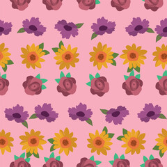 Wall Mural - Vector seamless pattern elegant flat florals illustration