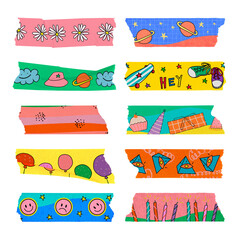 Wall Mural - Colorful washi tape png sticker, fun design for kids set on transparent background