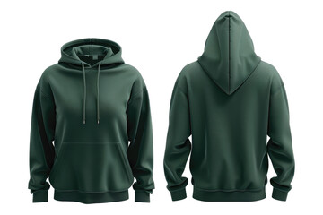 Dark green hoodies front and back isolated on transparent background