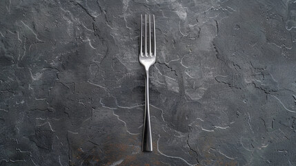 Single silver fork on dark textured grey surface