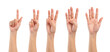 © Nuttima - Female hand showing one to five fingers countdown isolated on white background, clipping path.