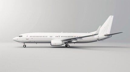 Wall Mural - White airplane is standing on a gray background