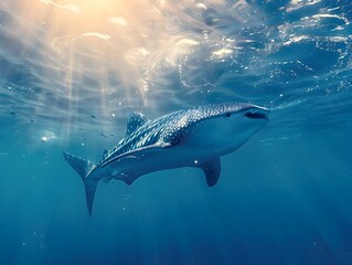 Canvas Print - Majestic Whale Shark Gracefully Swimming in the Shimmering Ocean Depths