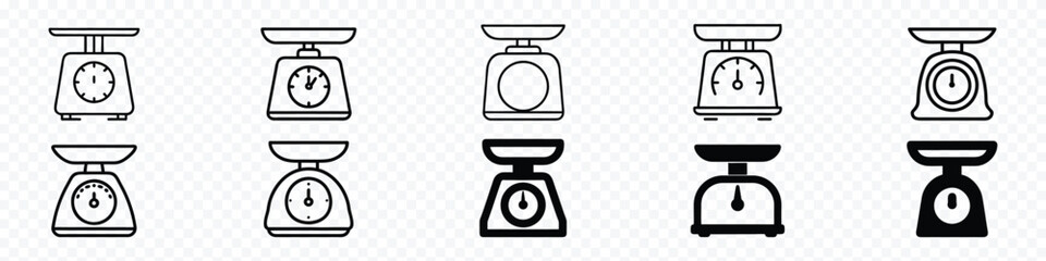 Kitchen scales, Weight line icon vector. scale icon vector,  food scale icon. Simple glyphs kitchen tool, Scales icon vector. Scale, balance, weight symbol illustration.